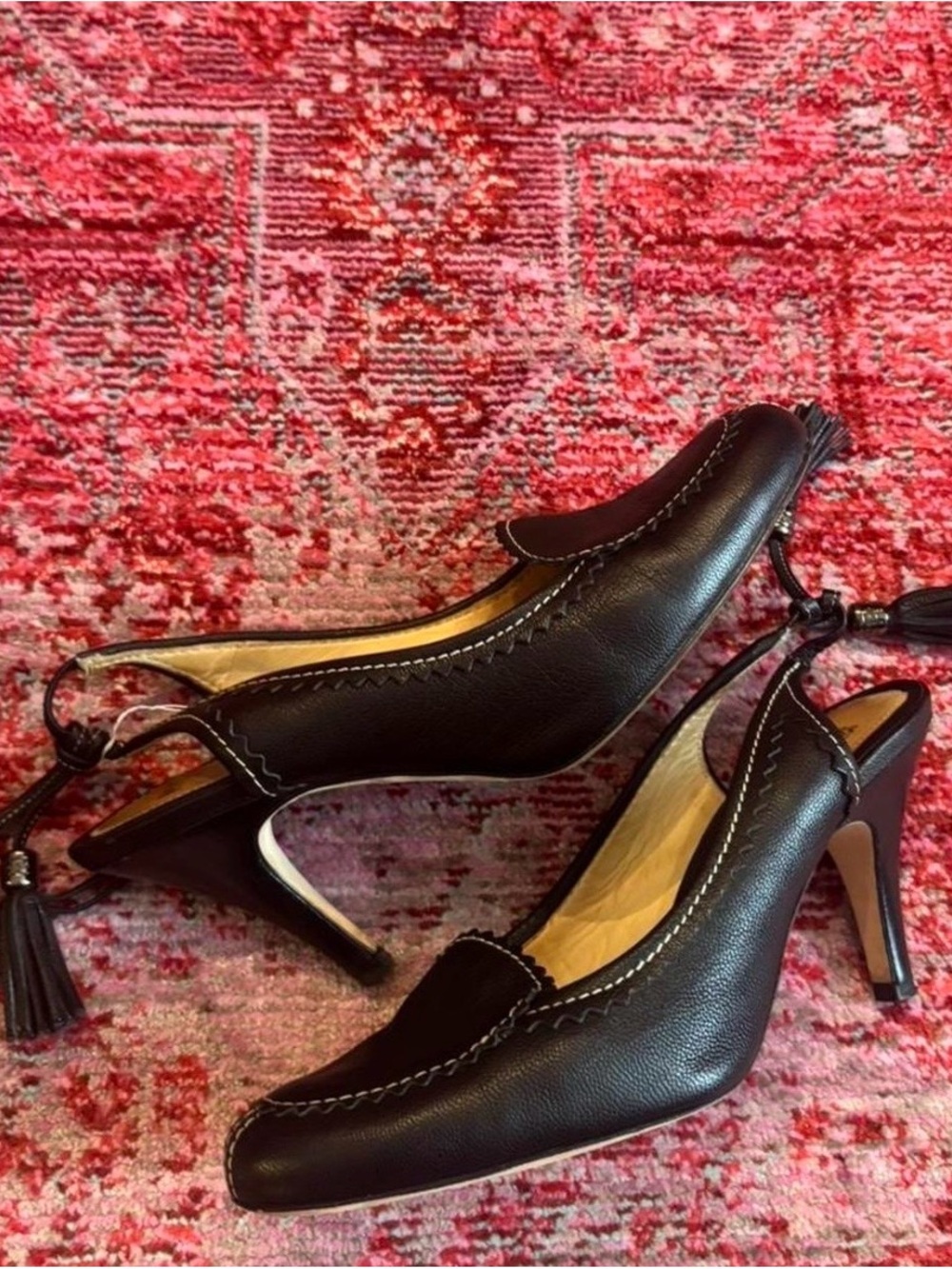 Hugo Boss Black Leather Slingback Heels with removable Tassel